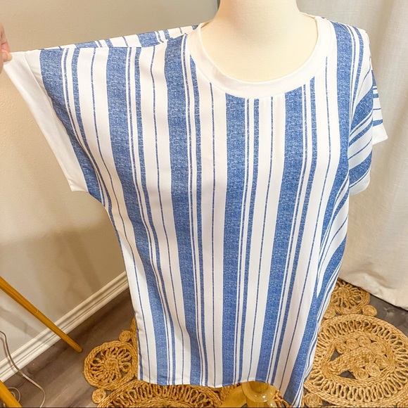 NWT Denim Striped Batwing Sleeve Dress - Picture 2 of 12